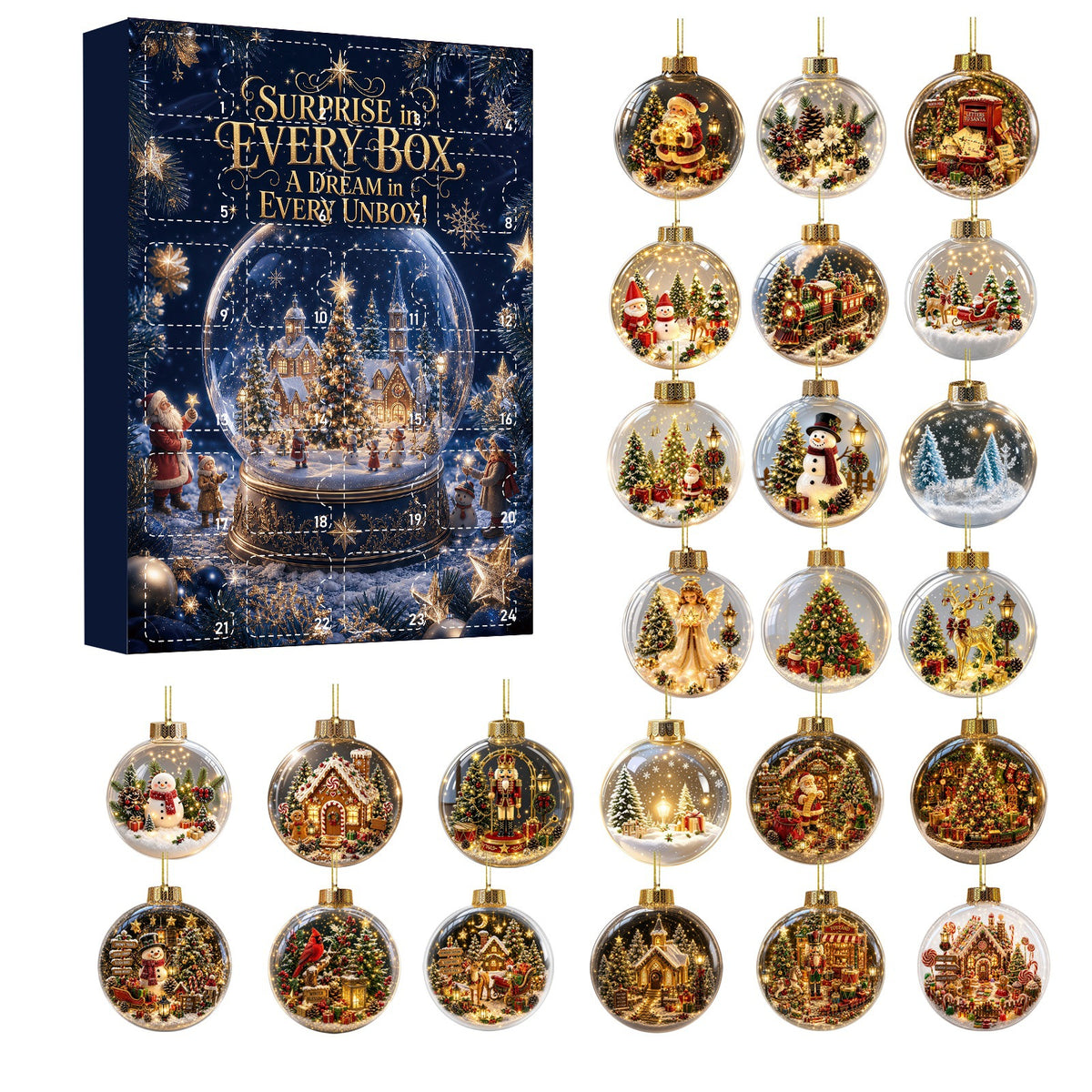 Calendario de Navidad (caja sorpresa) con adornos de acrílico