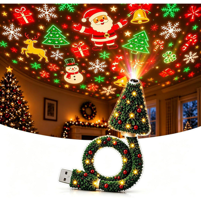 USB-Weihnachts-Projektorleuchte mit 6 Szenen und Schneeflocken- sowie Baummustern