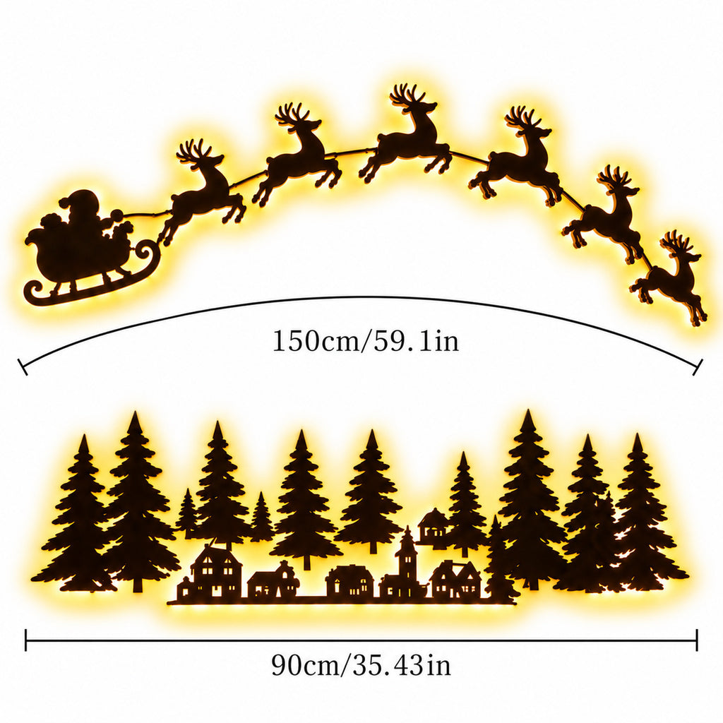 Decoración de pared navideña con Papa Noel y renos con luces