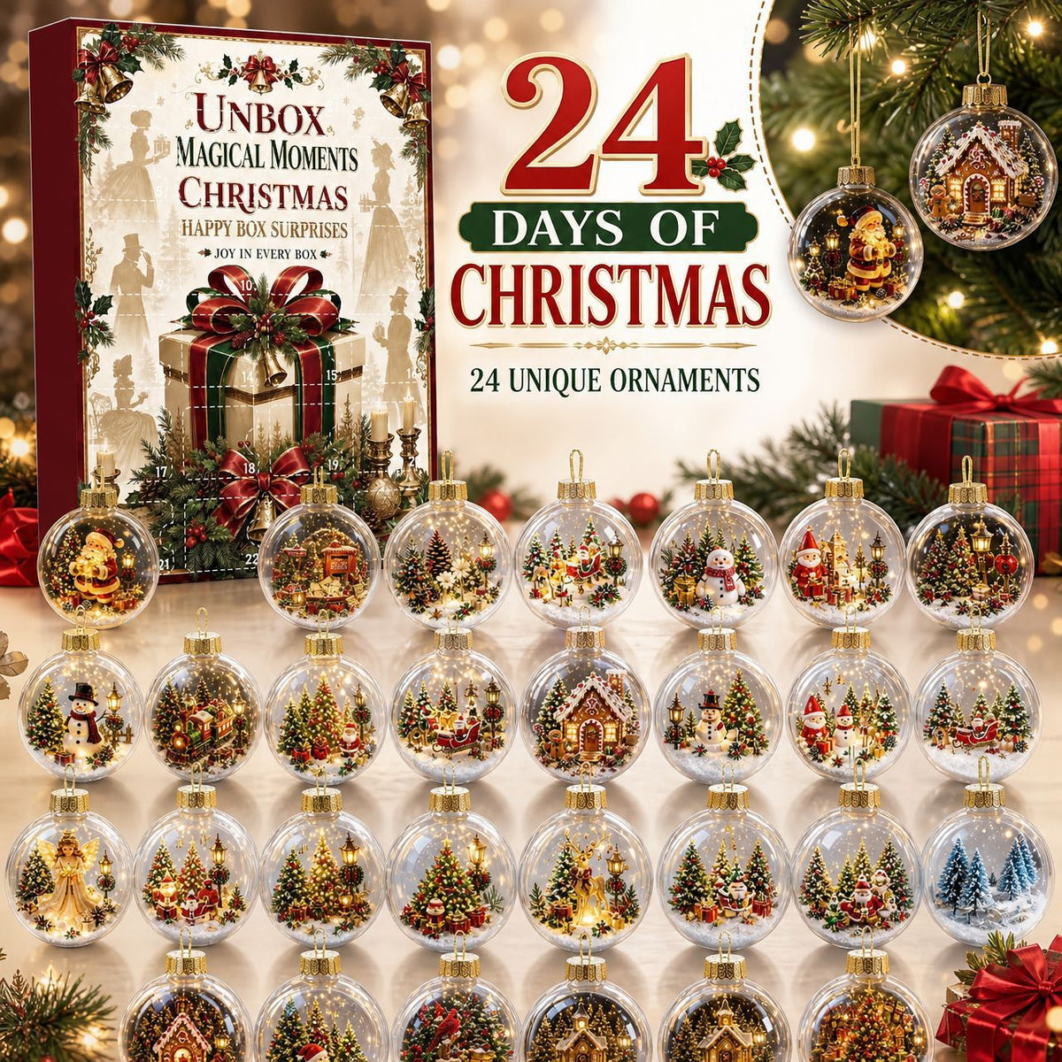 Calendario de Navidad (caja sorpresa) con adornos de acrílico