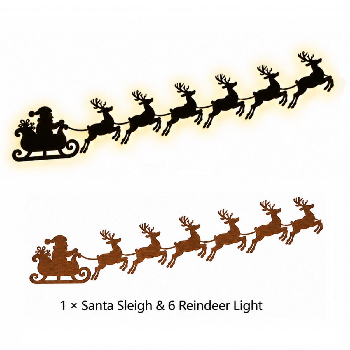 Decoración de pared navideña con Papa Noel y renos con luces