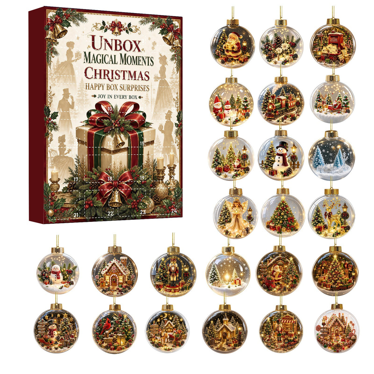 Calendario de Navidad (caja sorpresa) con adornos de acrílico