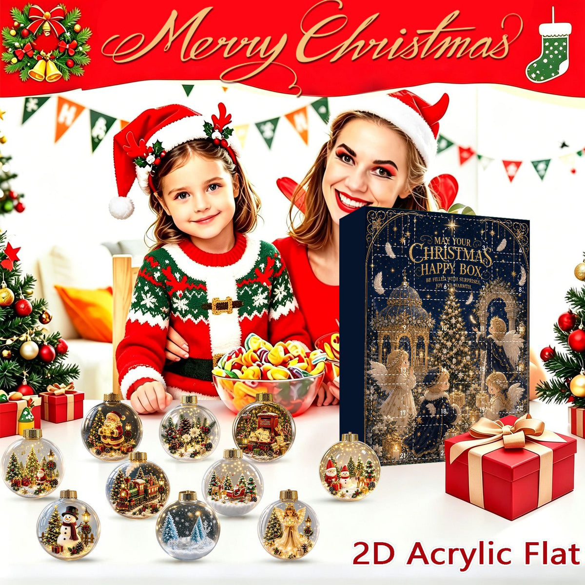 Calendario de Navidad (caja sorpresa) con adornos de acrílico