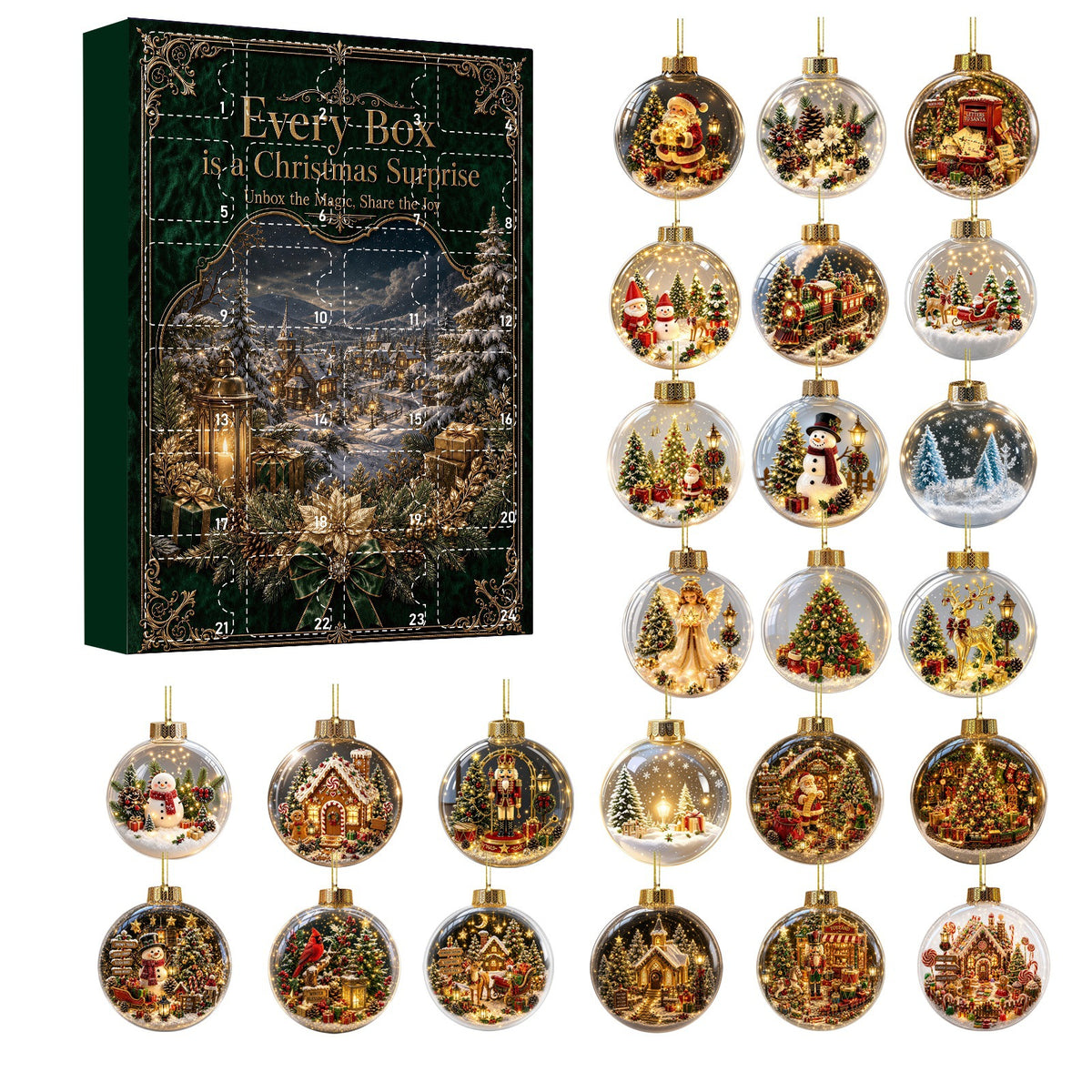 Calendario de Navidad (caja sorpresa) con adornos de acrílico