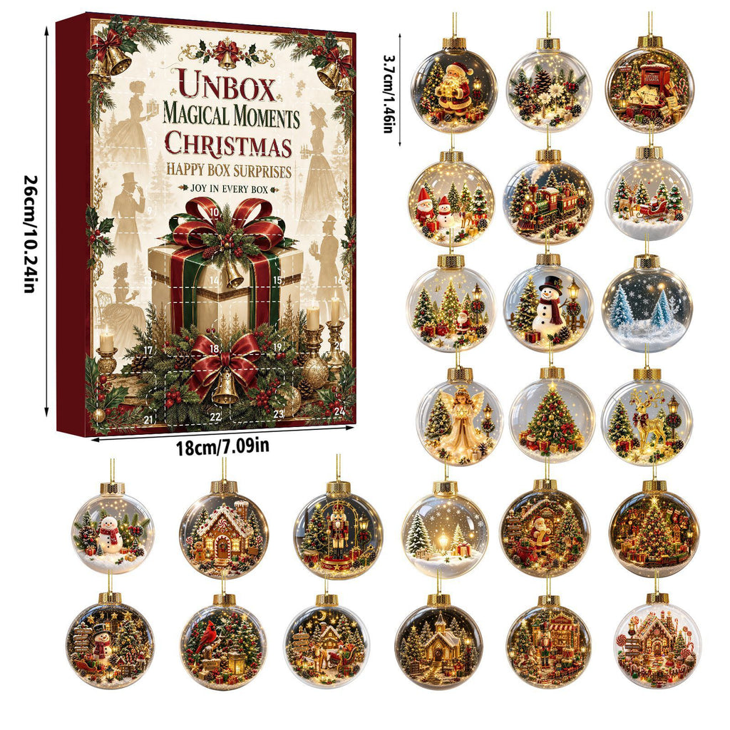 Weihnachts-Countdown-Kalender als Überraschungsbox mit Acryl-Ornamenten